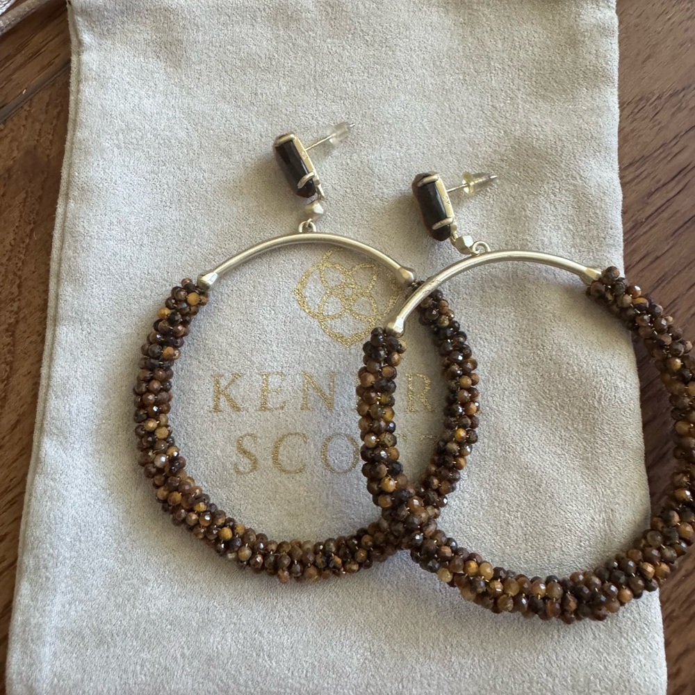 Kendra Scott Gold and Brown Beaded Hoops